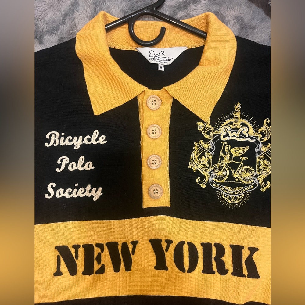 New York Warm Lightweight Embroidered Wool Shirt/ Bicycle Jersey Sz Medium